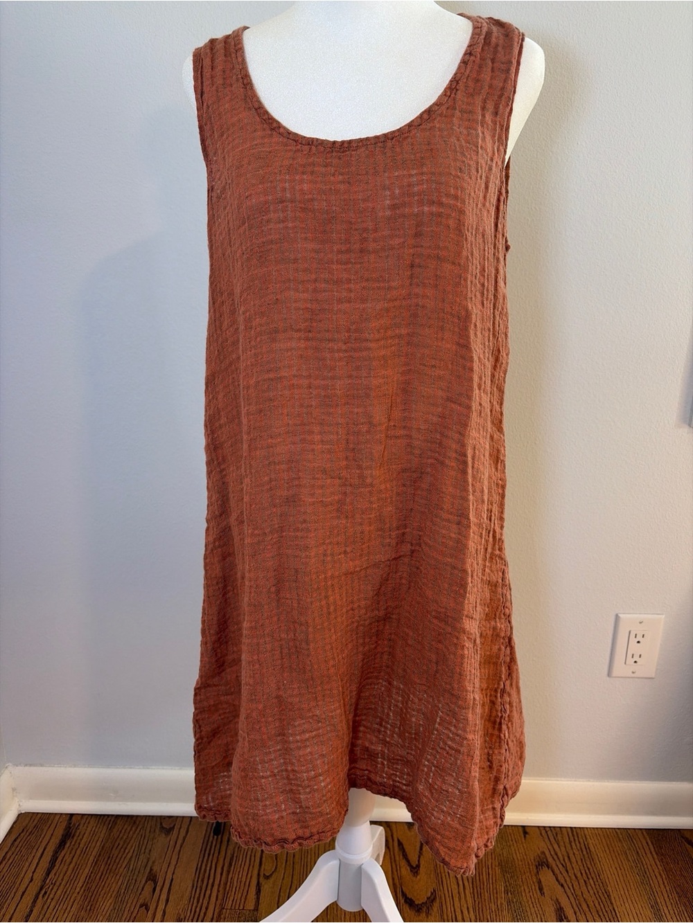 Flax Women S Dress 100% Linen Gauze Shift Rust Lagenlook Coastal Minimalist